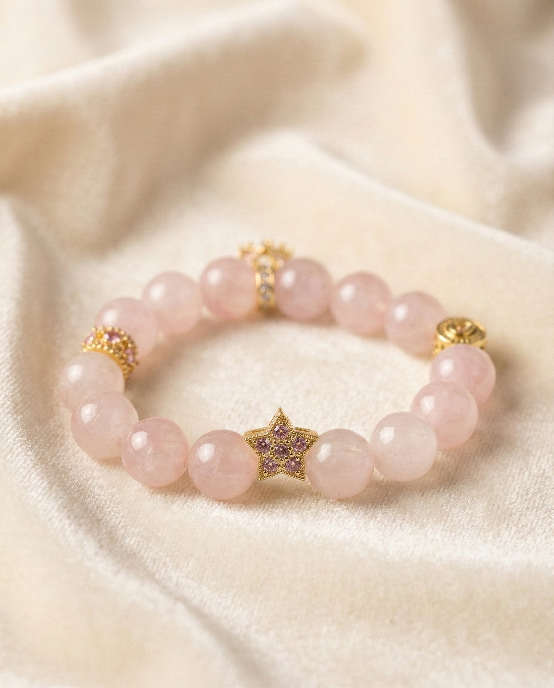 The Rose Flora Bracelet, shown at a gentle angle on a light velvet surface.