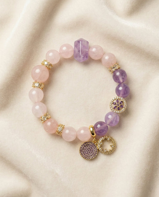 The Serendipity Bracelet, photographed from above on a light velvet background.